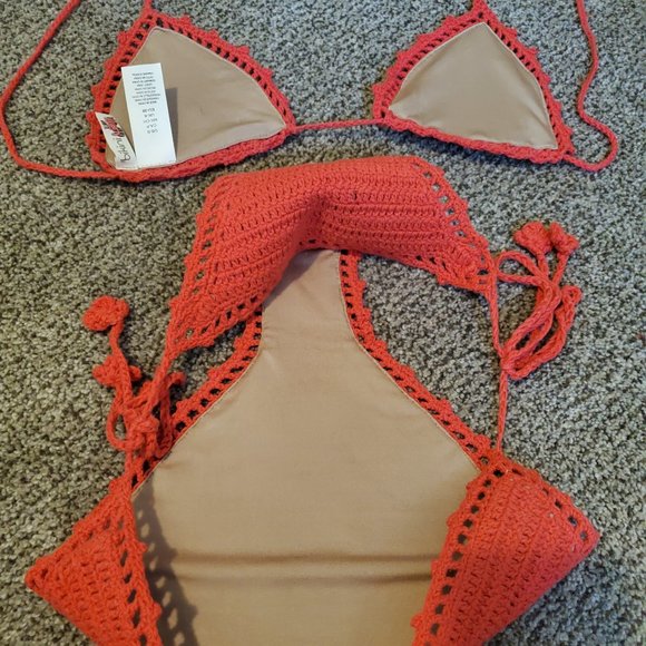 Coral Fully-lined Crochet Bikini - Picture 4 of 7